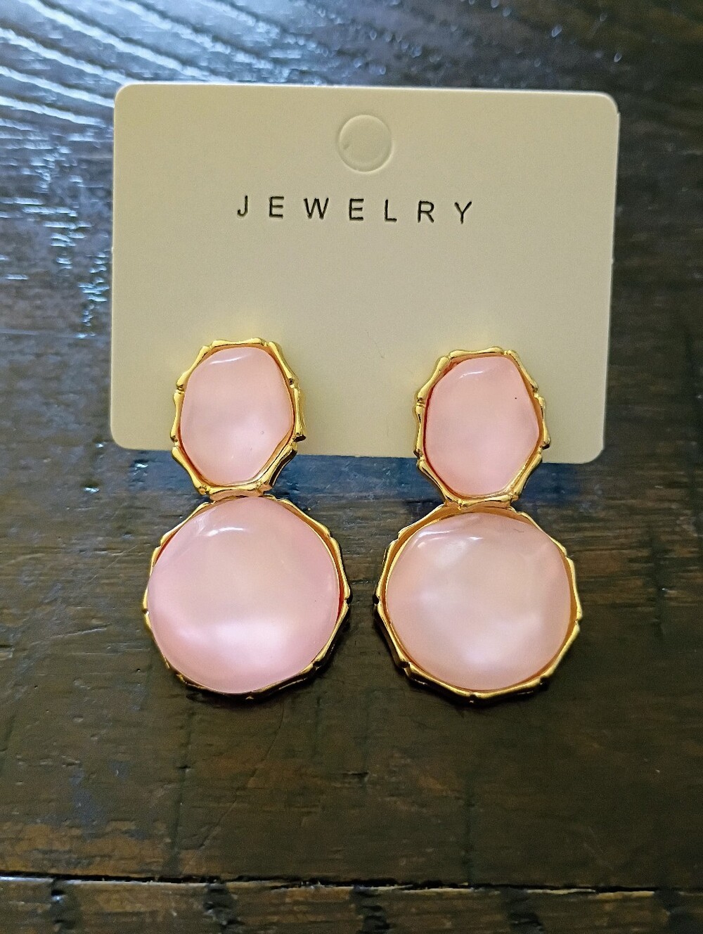 New Gold-Trim Pink Double Drop Earrings -
